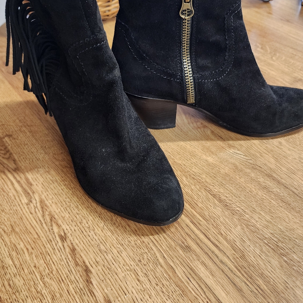 Sam Edelman Black Suede Fringe Ankle Boots
